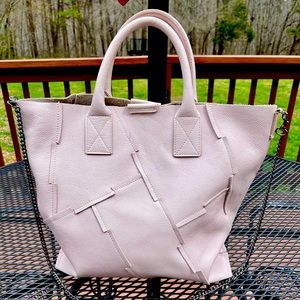 Falor Pink Large Italian Leather Tote Bag with Removable Chain Shoulder Strap